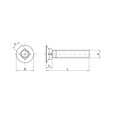 Carriage bolt with countersunk thread on the whole INOX