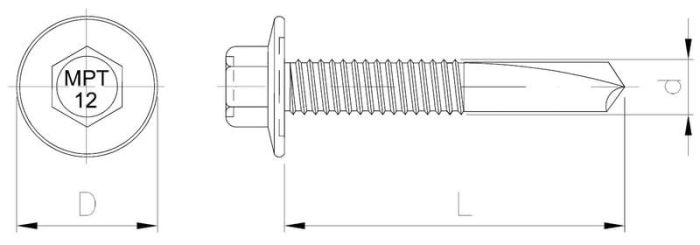 MPT 12 IW self-drilling screw with integrated washer