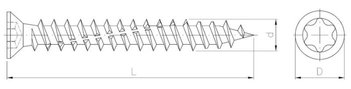 Frame screw with countersunk head