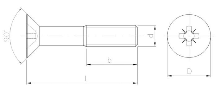 Cross recessed countersunk head, partially threaded