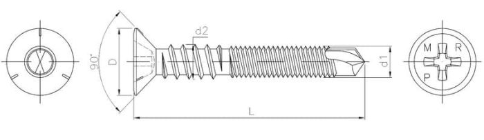 Self-drilling countersunk head screw for hinges