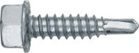 Serrated hex washer head self-drilling screw with square recess